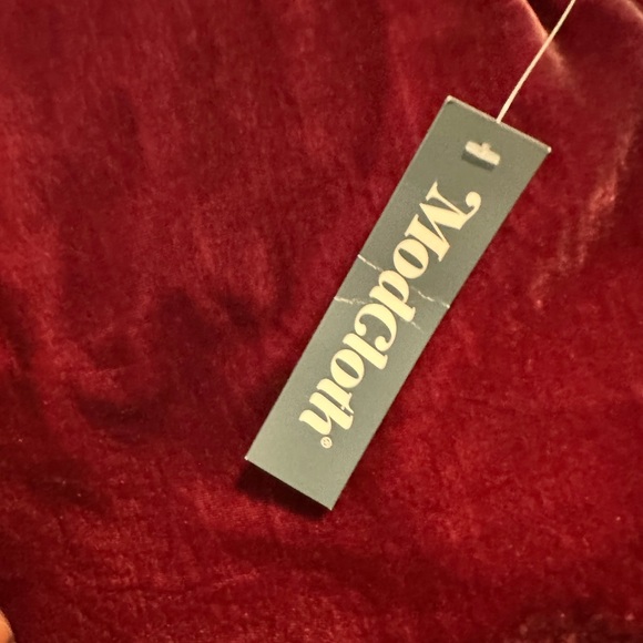 ModCloth deep red/ cherry crushed velvet dress with bell sleeves - Picture 5 of 6